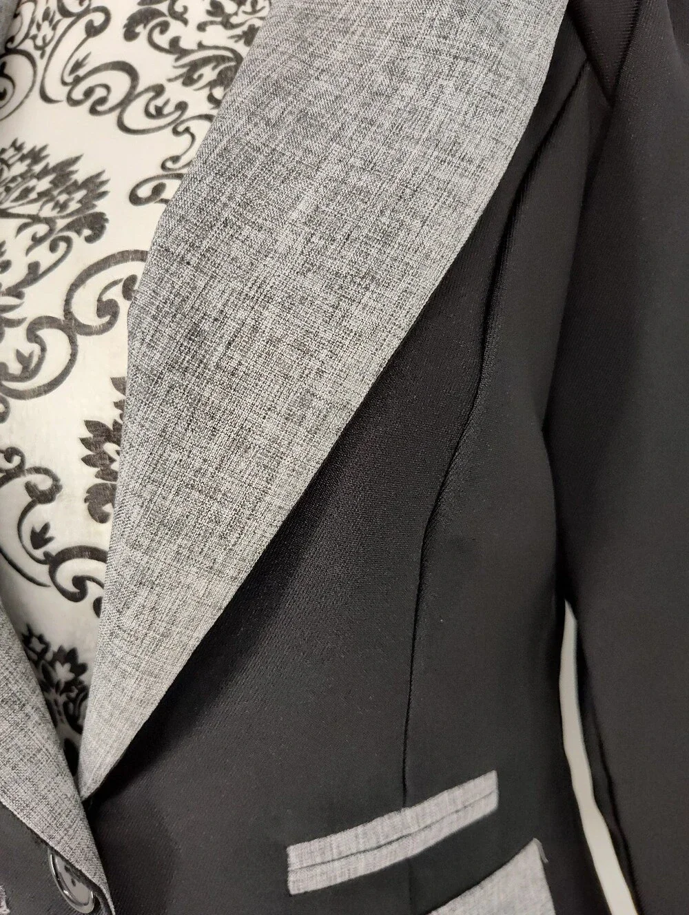 Gray and Black Women's Blazer - Size Medium